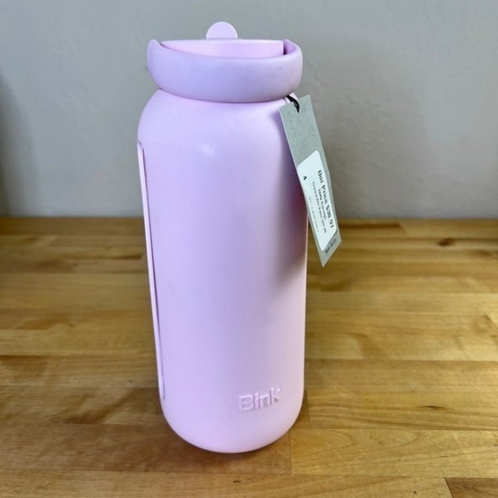 Bink Water Bottle Big Bottle 36oz Oyster Pink Borosilicate Glass Silicone New